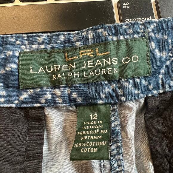 Lauren Ralph Lauren Men's Geometric Drawstring Chino Shorts Blue White Size 12 - Picture 3 of 4